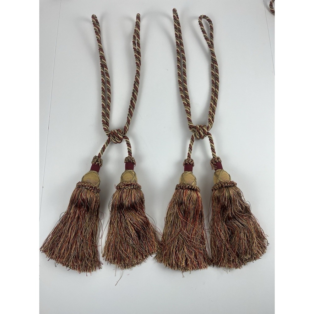 Vintage 90s Set Of Double Tassel Curtain Tiebacks Burgundy & Gold